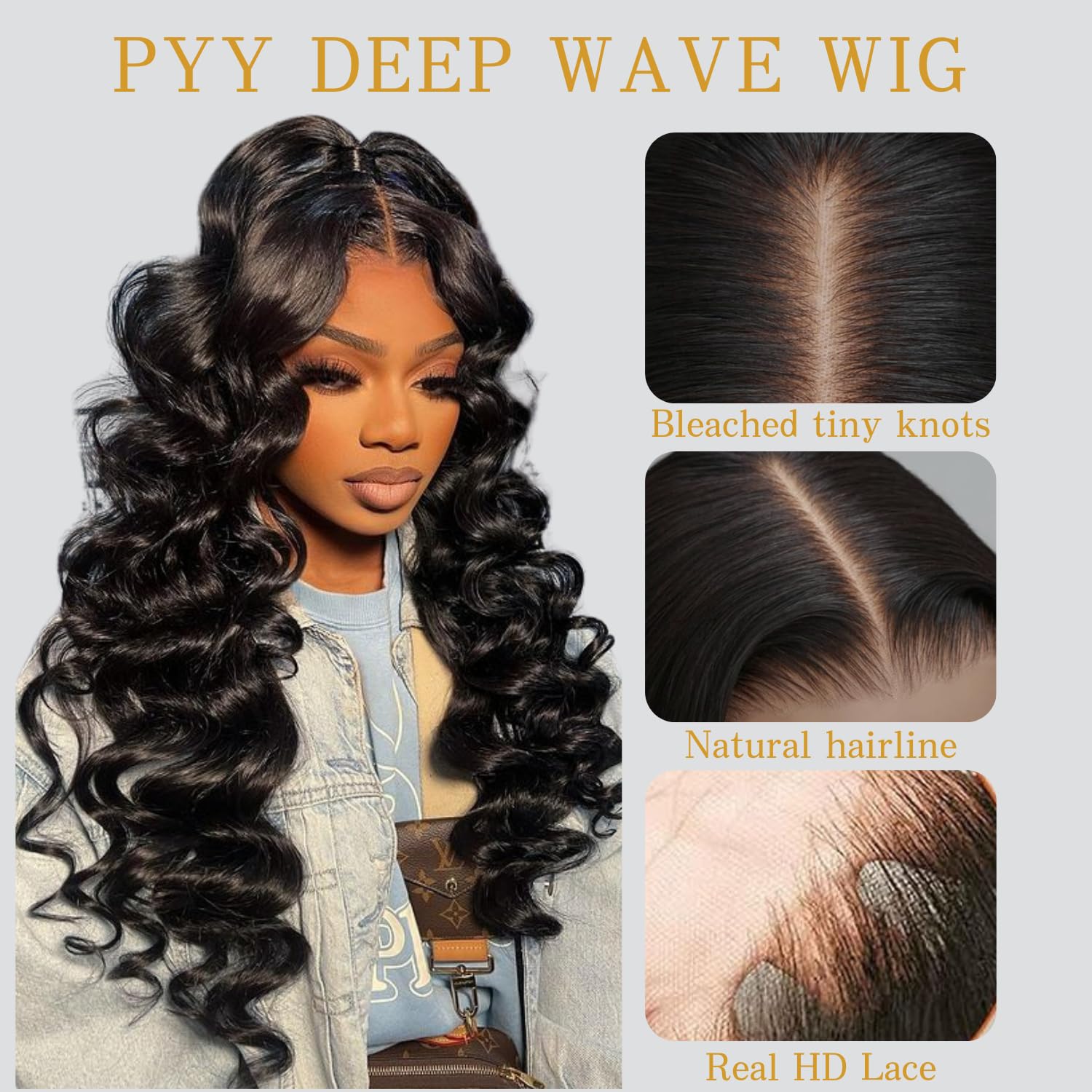PYY Deep Wave 22in HD lace shows natural parting and seamless scalp blend.
