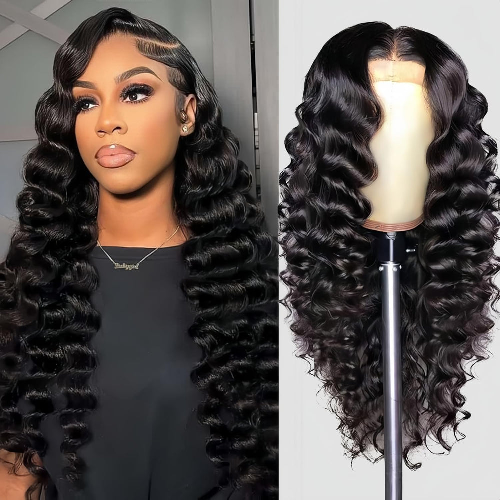 PYY Deep Wave Lace Front Wig 13x4 front view shows natural, undetectable hairline.