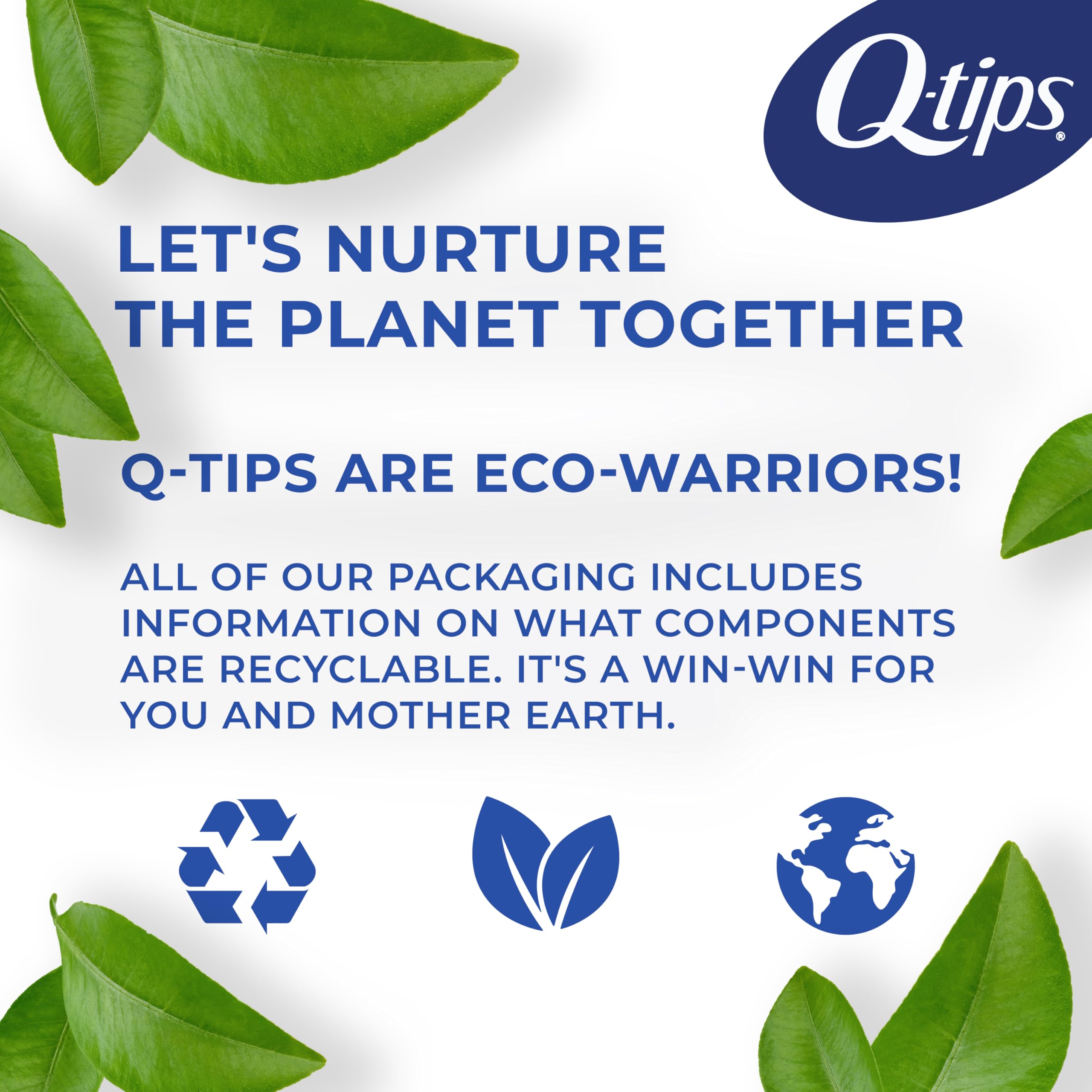 Q-tips packaging recyclable label emphasizing eco-conscious disposal