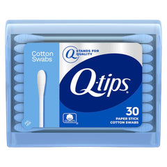 Q-tips travel pack blue case front view showing compact flip-top for clean access and easy portability