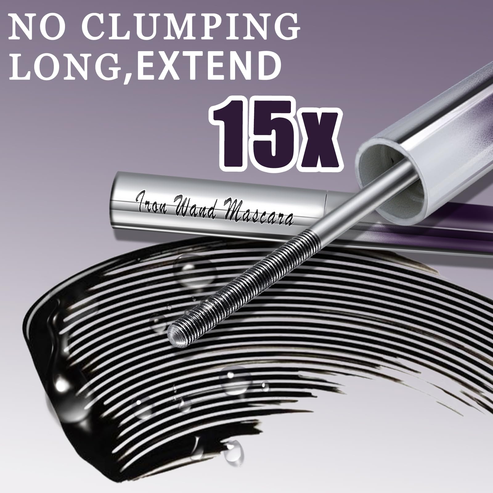 Qawnfy Iron Wand Mascara 24h wear swatch demonstrates long-lasting bold color.