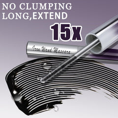 Qawnfy Iron Wand Mascara 24h wear swatch demonstrates long-lasting bold color.