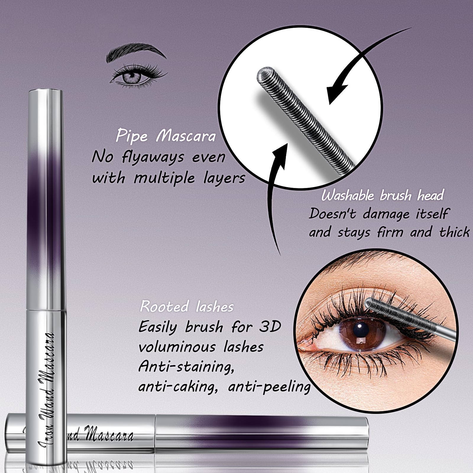 Qawnfy Iron Wand Mascara lash application shows quick root-to-tip coverage.