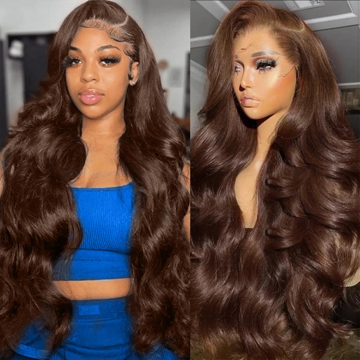 QBRVP 30-inch chocolate brown lace-front wig captures full-length, natural movement for daily wear