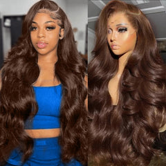 QBRVP 30-inch chocolate brown lace-front wig captures full-length, natural movement for daily wear