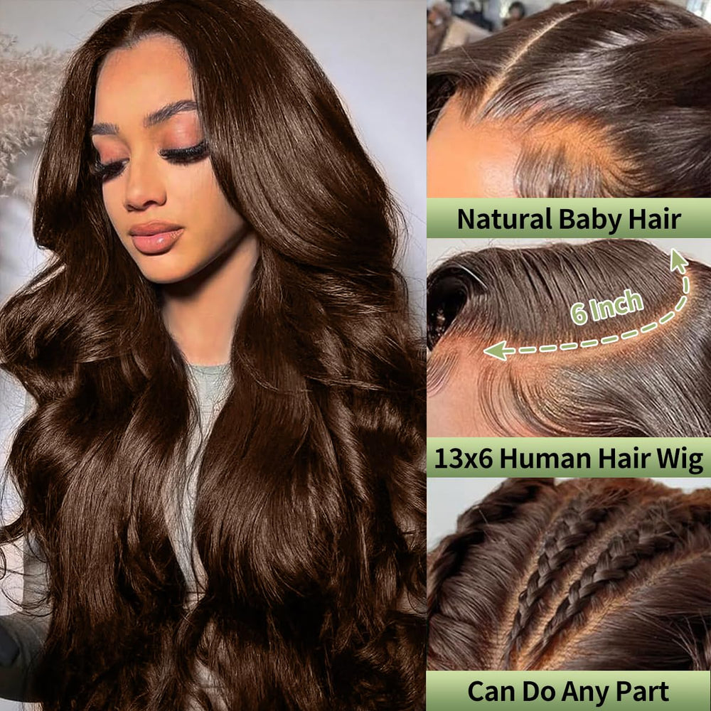 QBRVP chocolate brown lace-front wig lace closeup highlights soft Brazilian hair