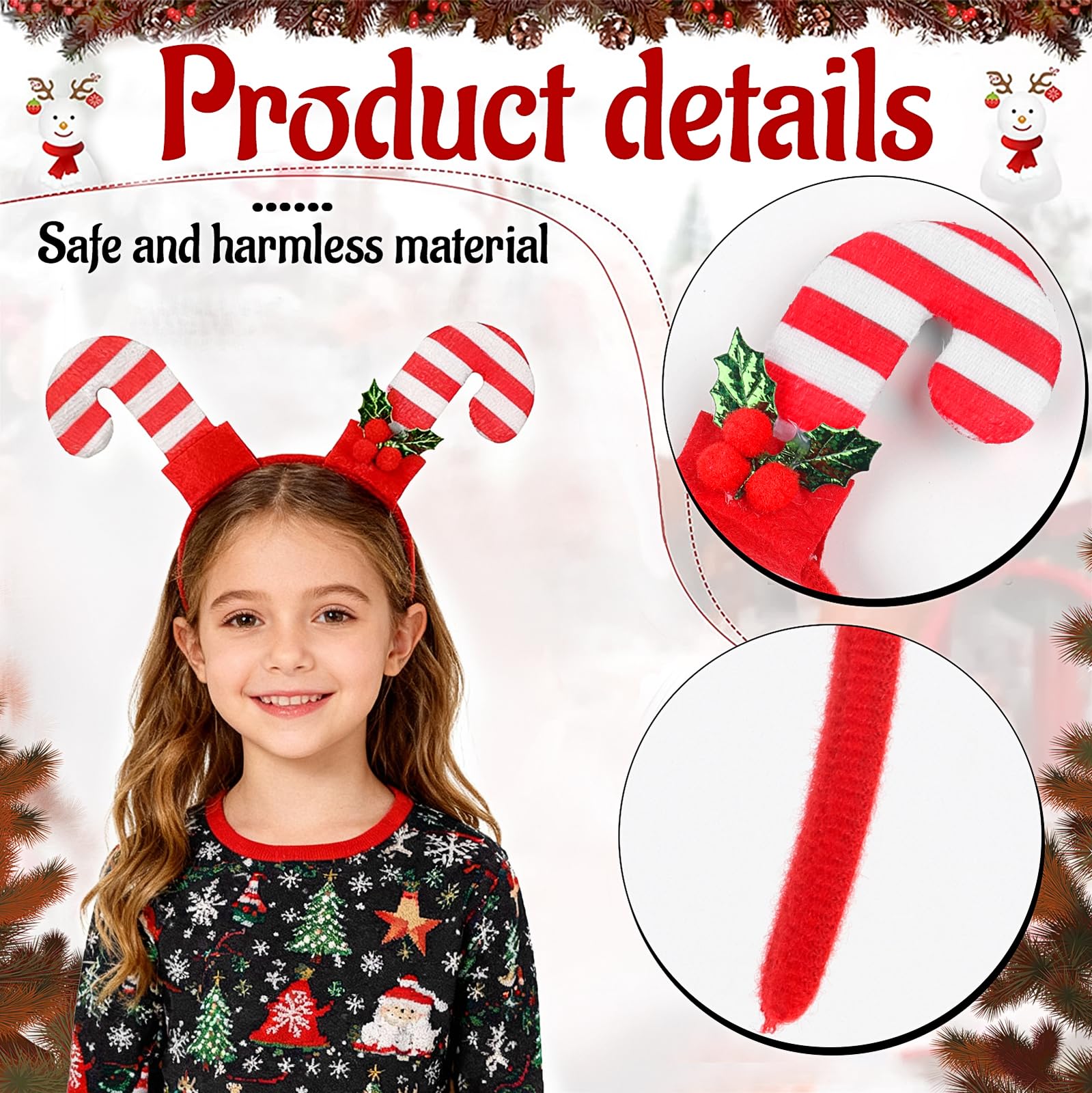 QDTK candy cane headband bright colors for standout Christmas party style
