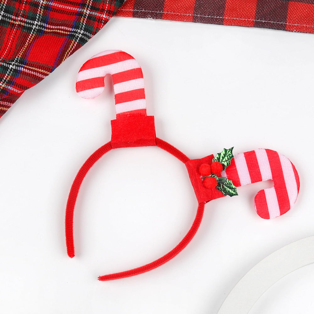 QDTK candy cane headband with festive leaf accents for holiday charm