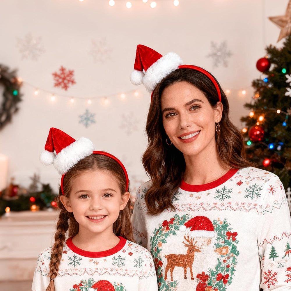 QDTK red Santa hat headband fabric detail emphasizes soft elastic comfort