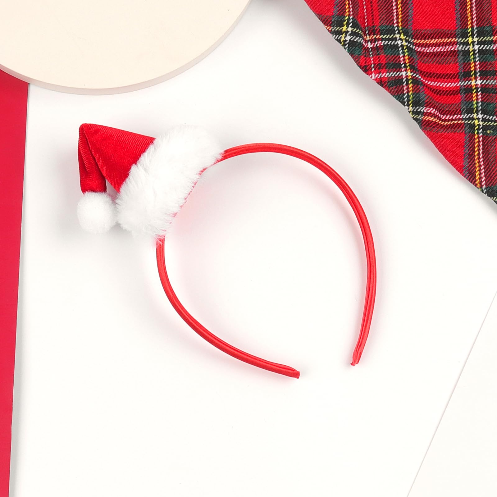 QDTK red Santa hat headband suits long hair and bun styling