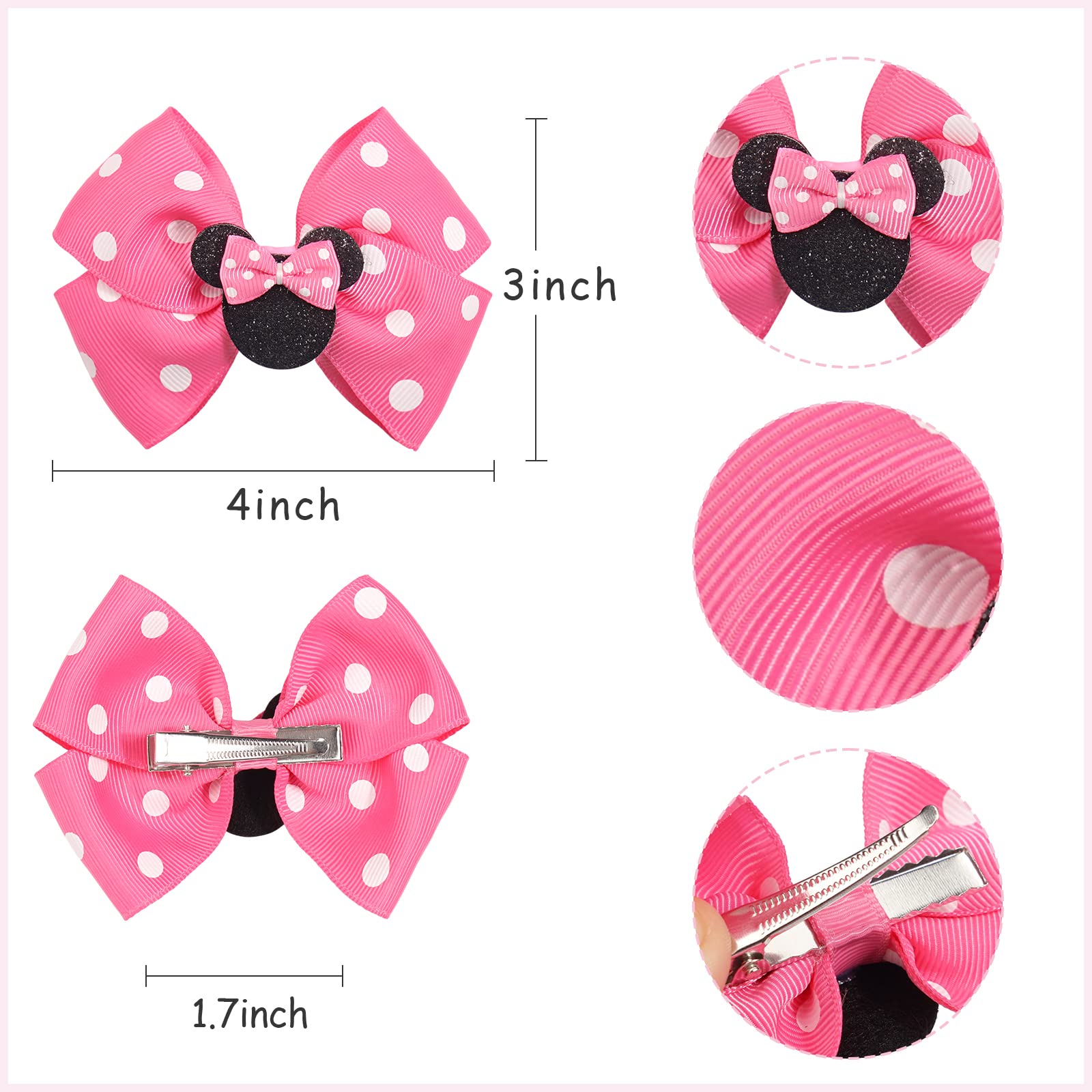 Qearl red polka-dot mouse ears bow clip for kids in costumes.