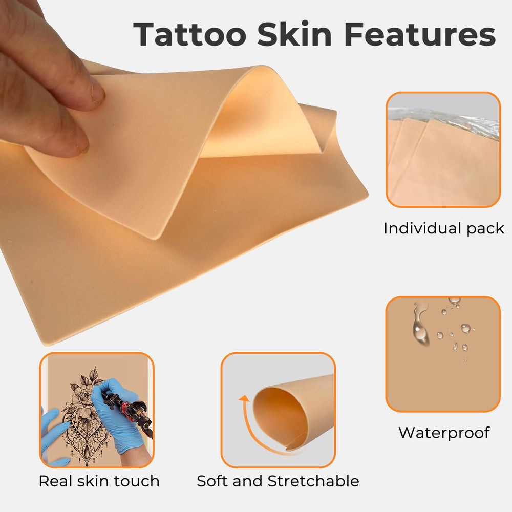 Qeqanazo ReelSkin sheets durable silicone illustration shows stretchable surface for repeated shading sessions.