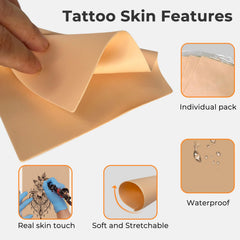 Qeqanazo ReelSkin sheets durable silicone illustration shows stretchable surface for repeated shading sessions.