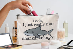 QGFM Shark Makeup Bag interior with compartments for organized cosmetics and easy access