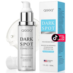 QGGQ dark-spot remover bottle shows fading of age spots and sun spots.