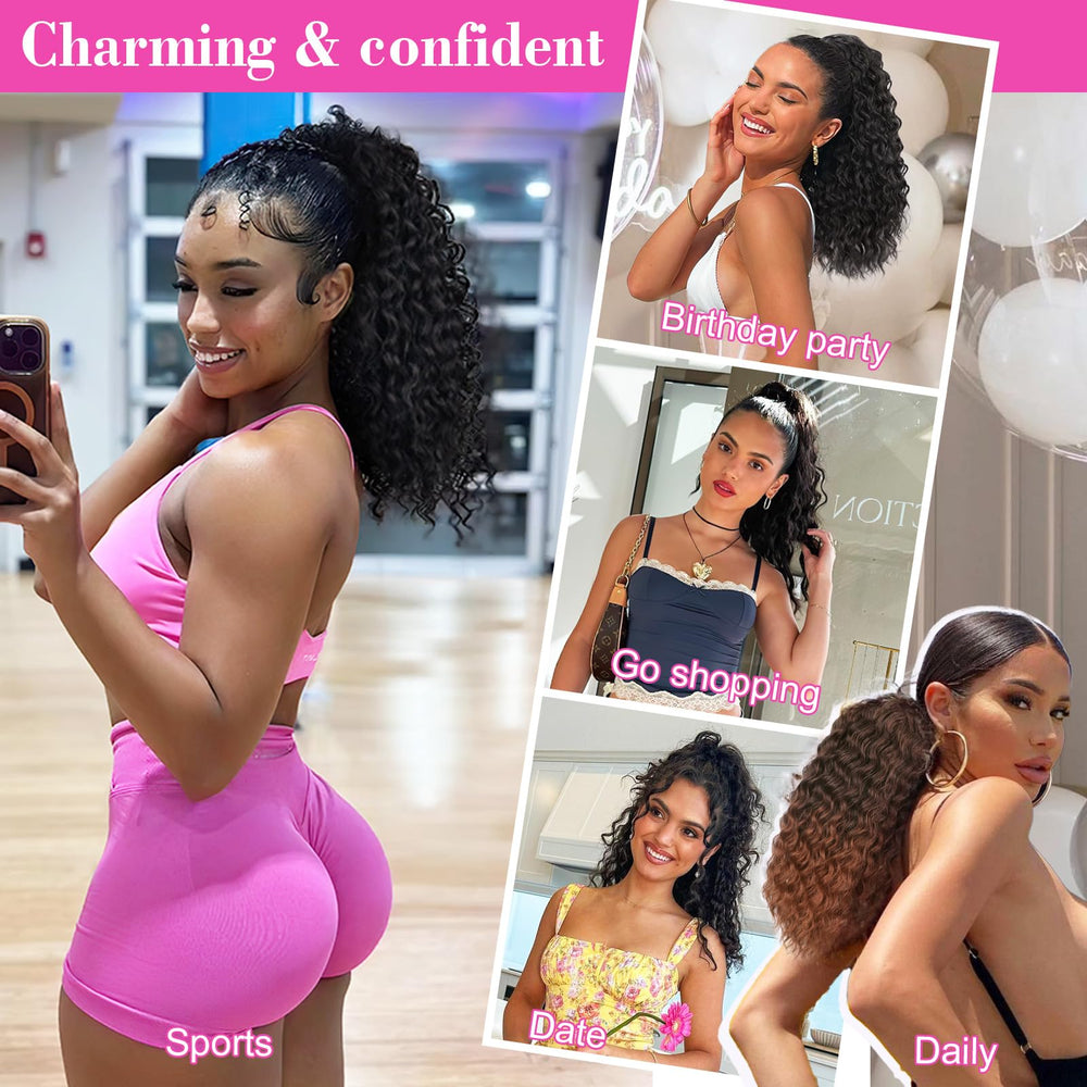 QGZ Ponytail Extension Afro-curly fluffy appearance for daily wear