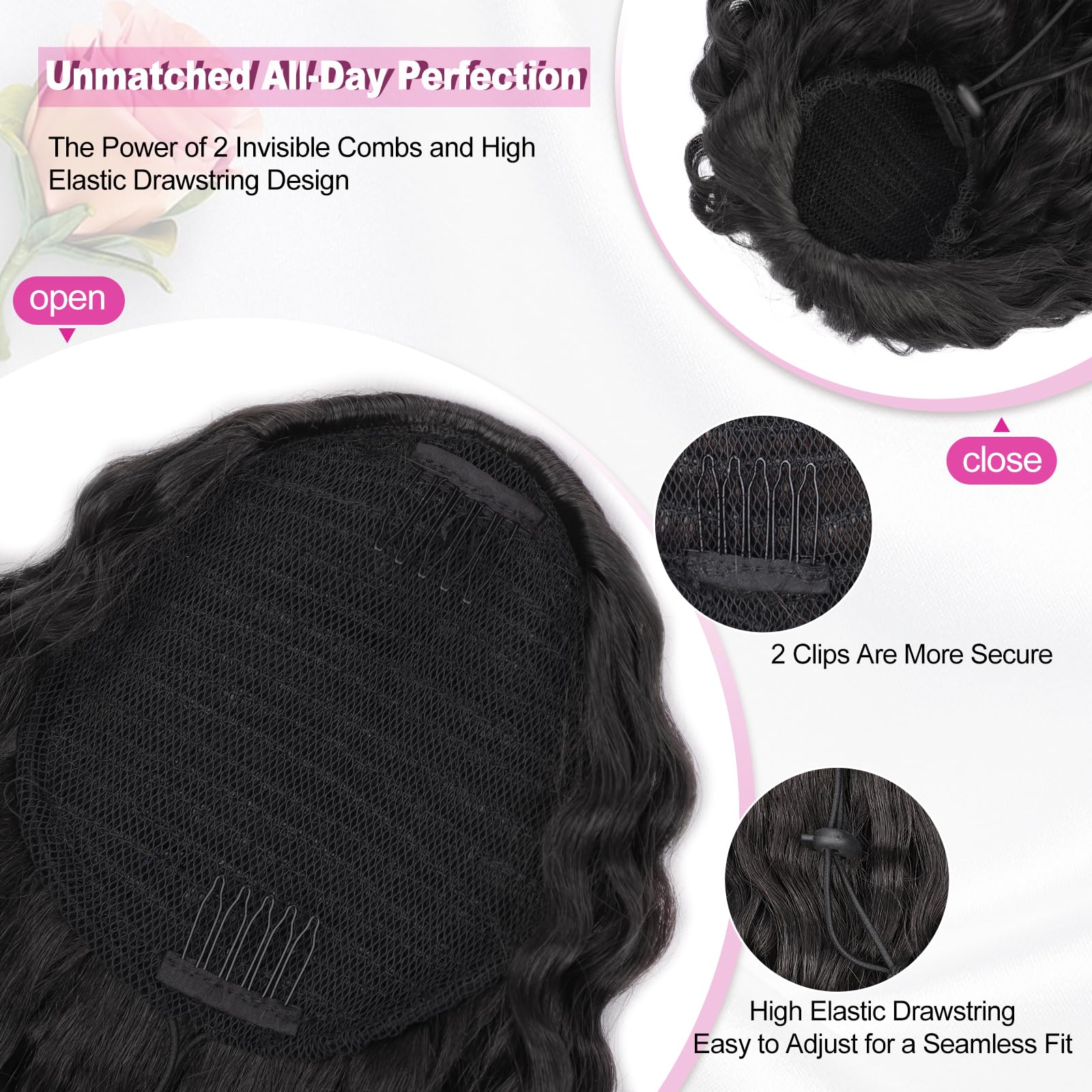 QGZ soft natural-looking curls on a synthetic ponytail extension.