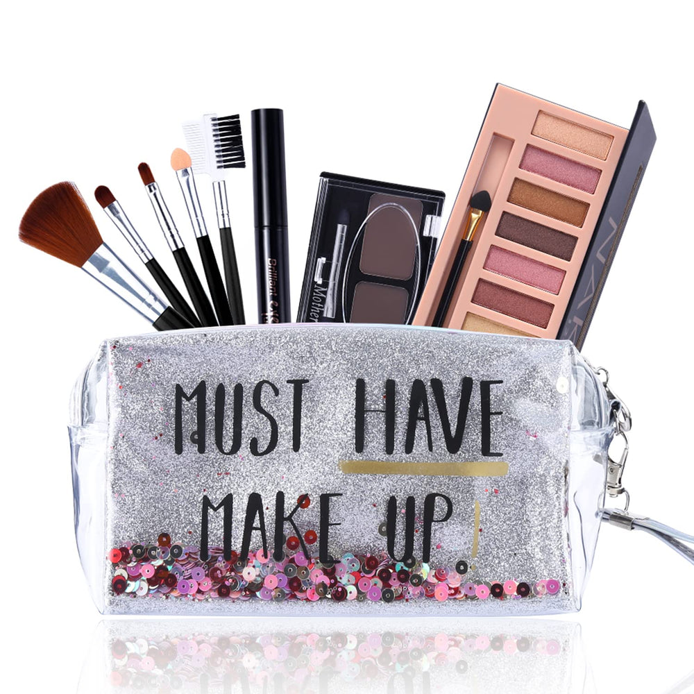 QiBest quicksand cosmetic bag to store makeup on the go.
