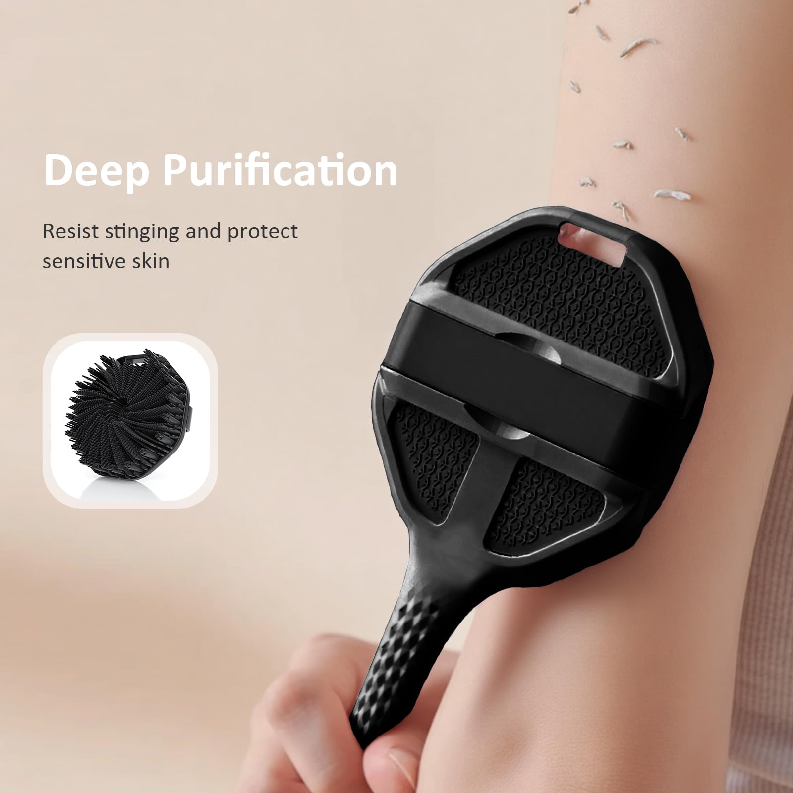 QiaKeoo back scrubber in use shows full-body cleansing and massage potential.