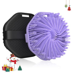 QiaKeoo silicone body scrubber pack in black and purple for two-person use and shower exfoliation.