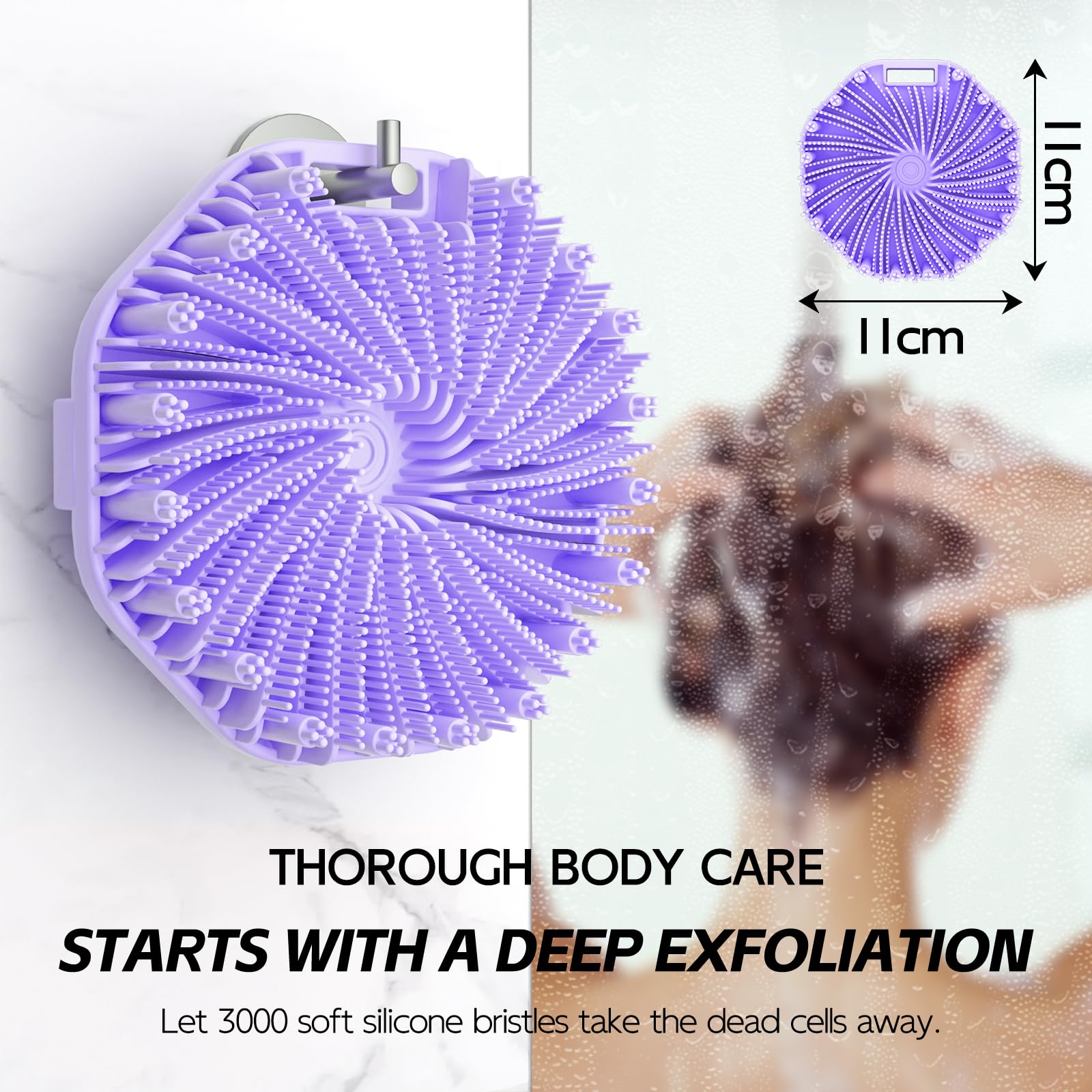 QiaKeoo silicone body scrubber closeup illustrating exfoliation that helps unclog pores.