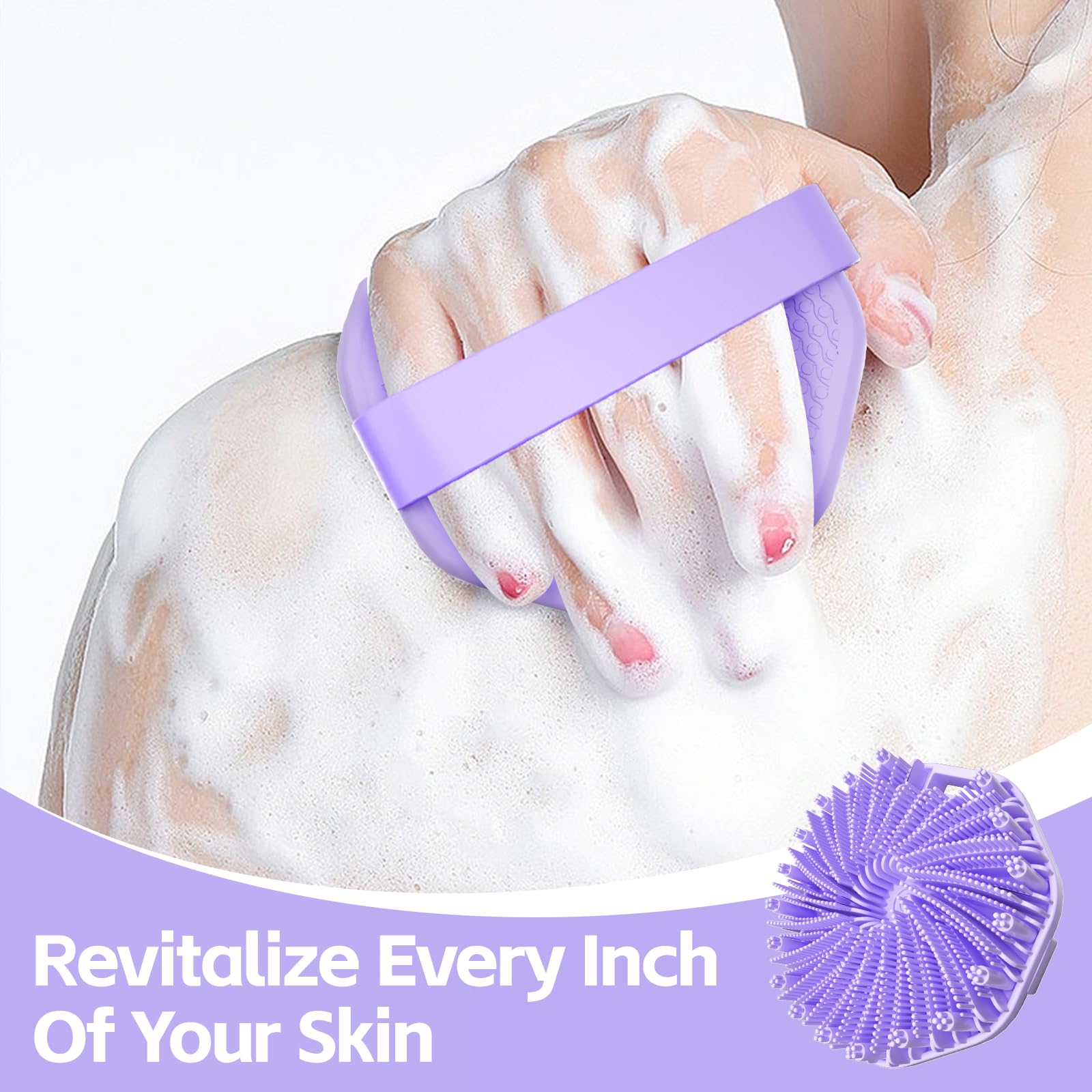 QiaKeoo travel-ready silicone body scrubber ideal for on-the-go cleansing.