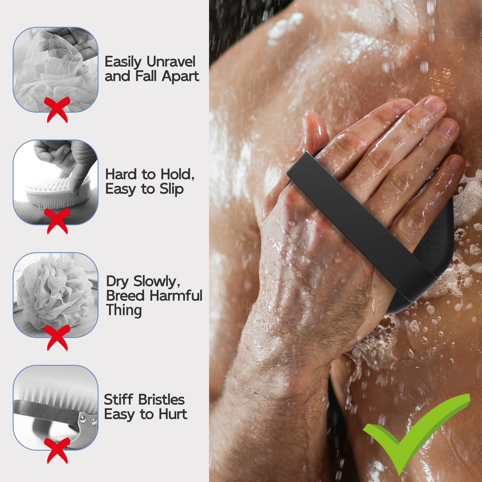 QiaKeoo three-piece silicone bath brush set for versatile cleansing