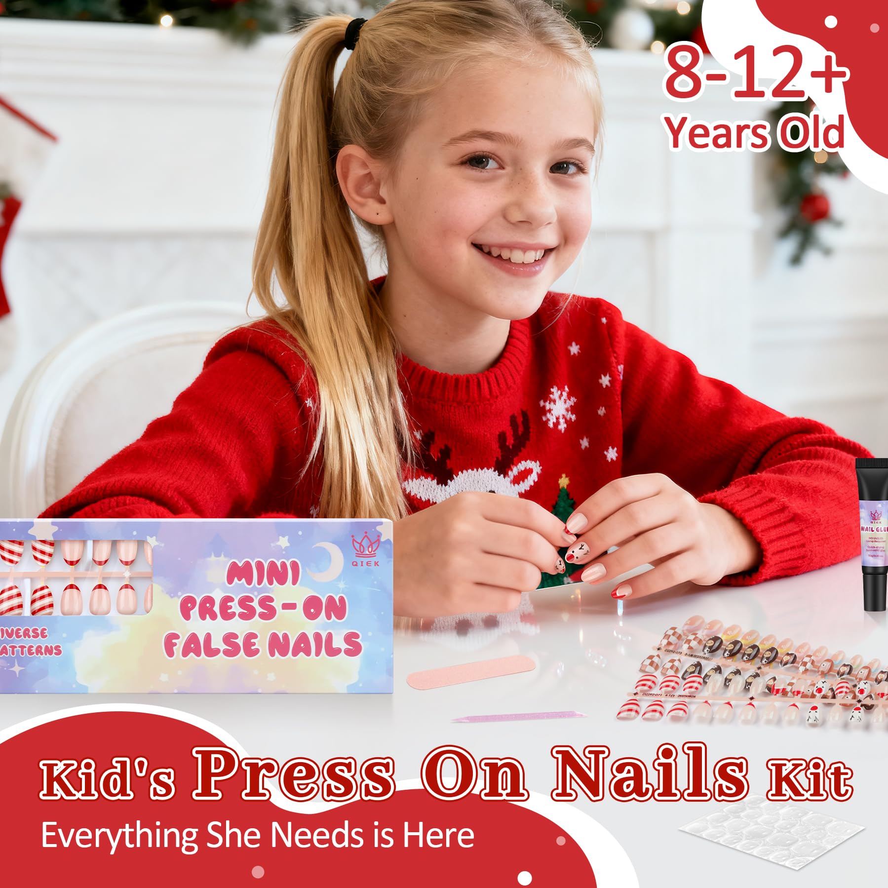 QIEK 128-piece teen nail set in 16 sizes for a perfect fit