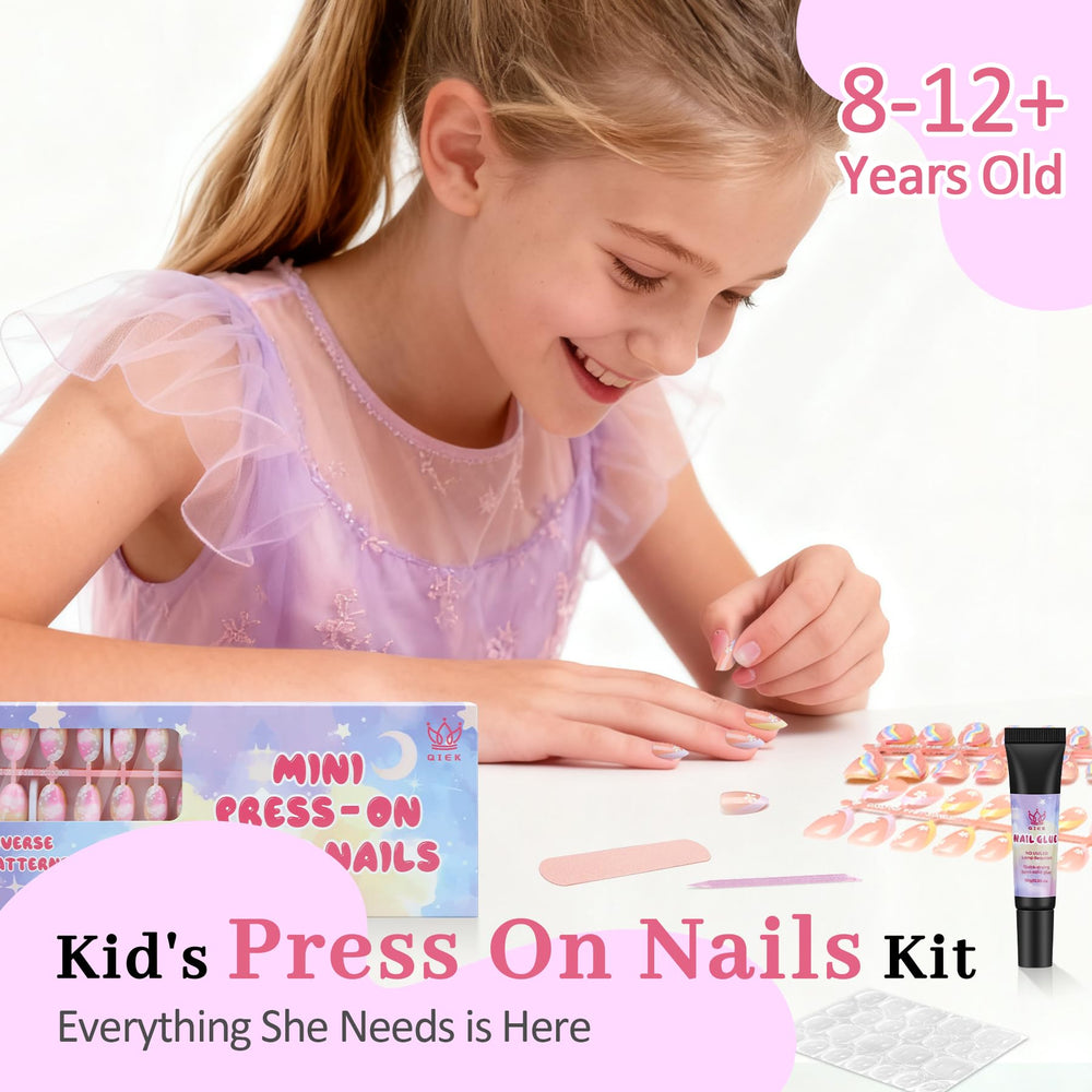 QIEK almond-shaped nails with flower designs for easy wear.