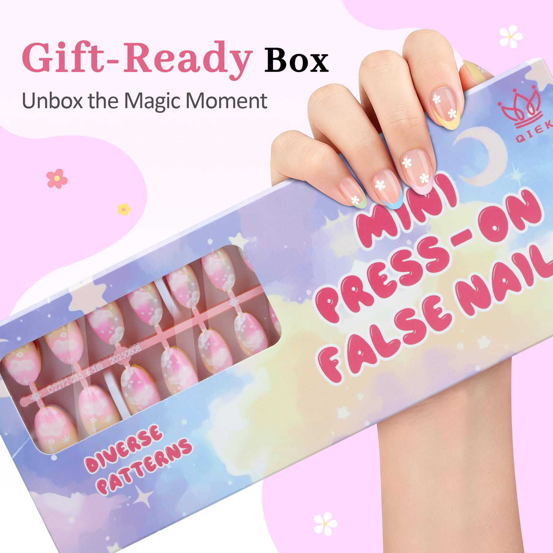 QIEK colorful flower designs on nails are great for birthdays and holidays.