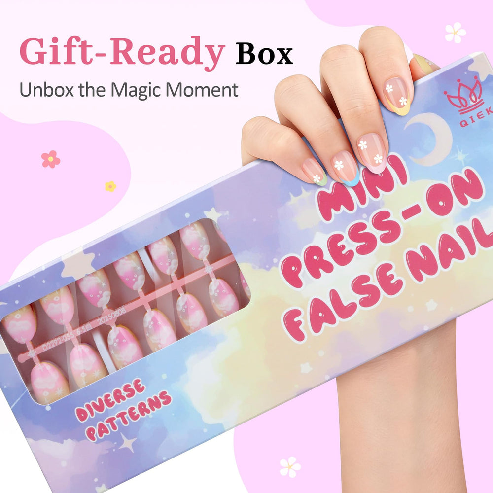 QIEK colorful flower designs on nails are great for birthdays and holidays.
