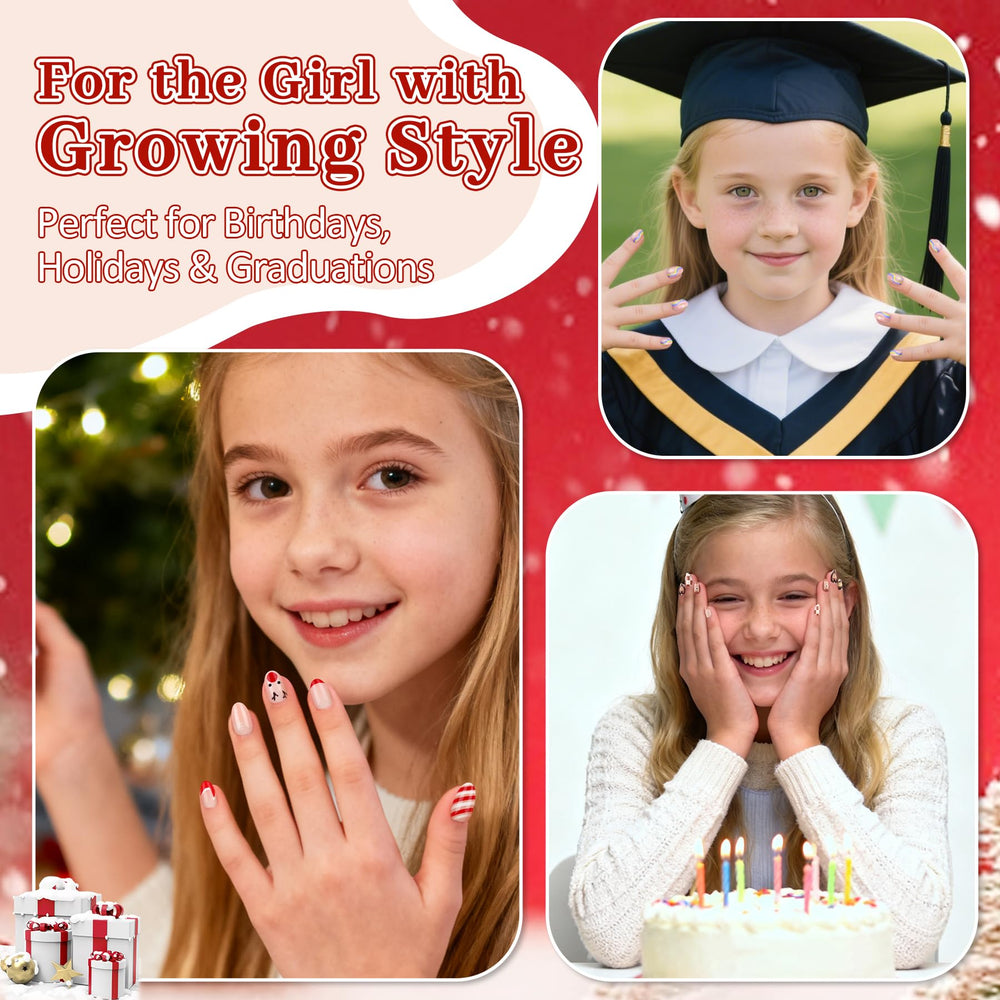 QIEK flower-pattern nails designed for tweens