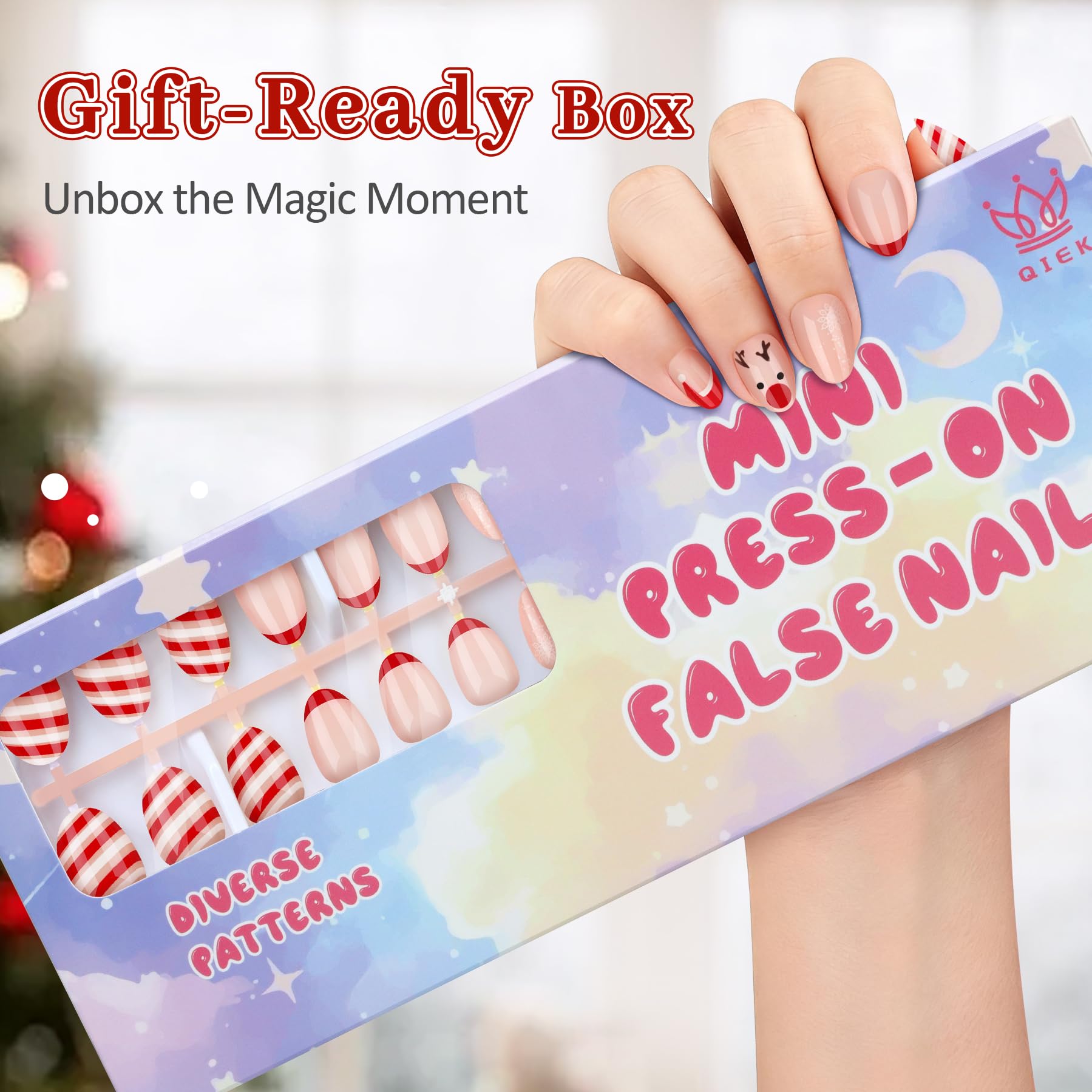 QIEK festive elk pattern nails for holiday style