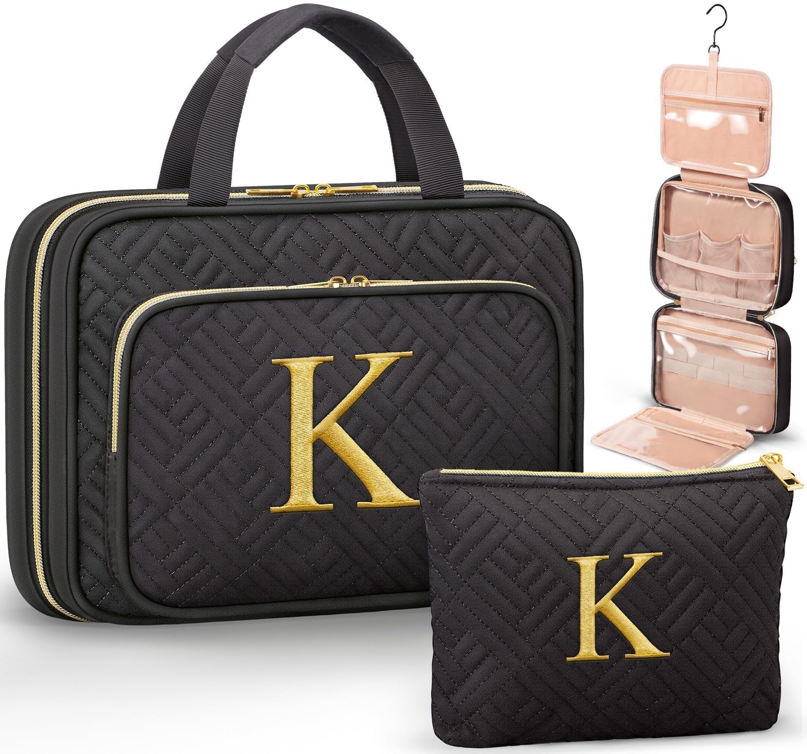 Qinline initial toiletry bag hanging shows personalized travel storage on the go