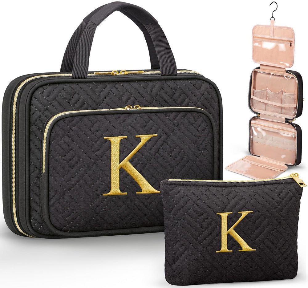 Qinline initial toiletry bag hanging shows personalized travel storage on the go