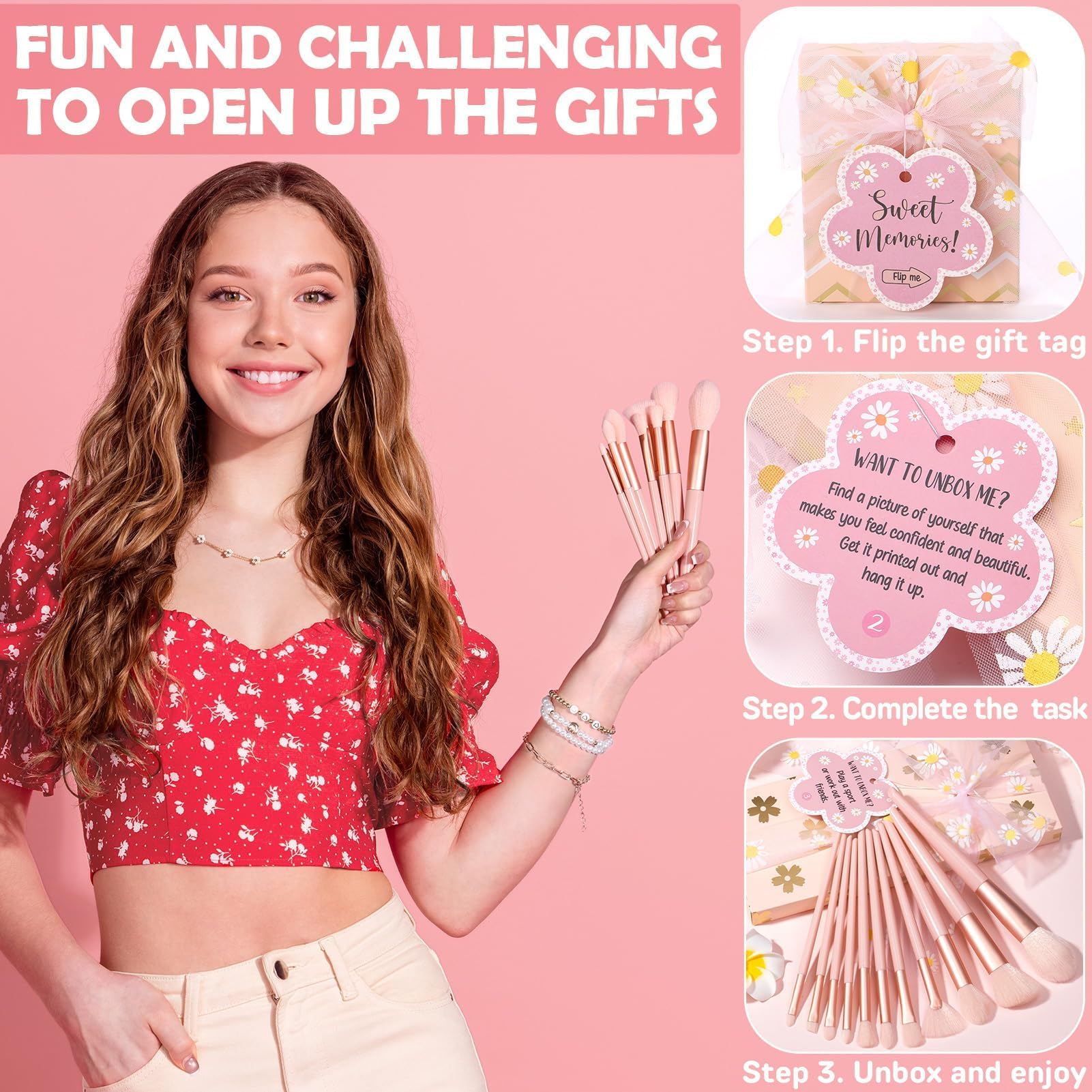 Qinline rose-gold makeup mirror for portable touch-ups