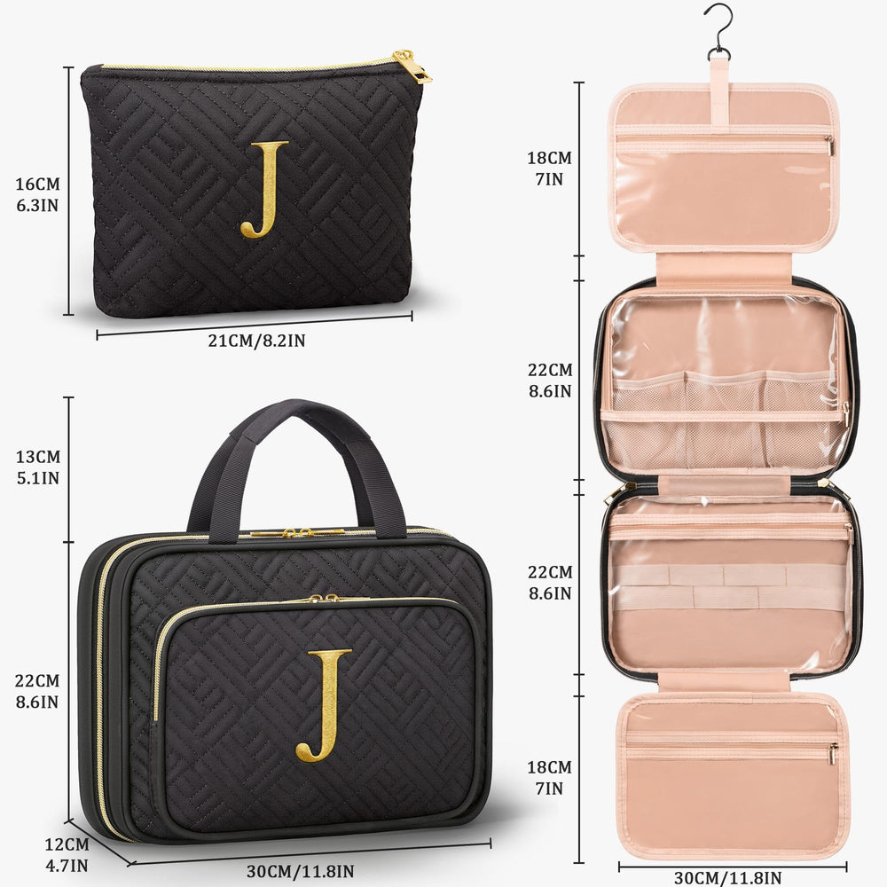 Qinline travel toiletry bag uses peach skin polyester with water-resistant PVC lining.
