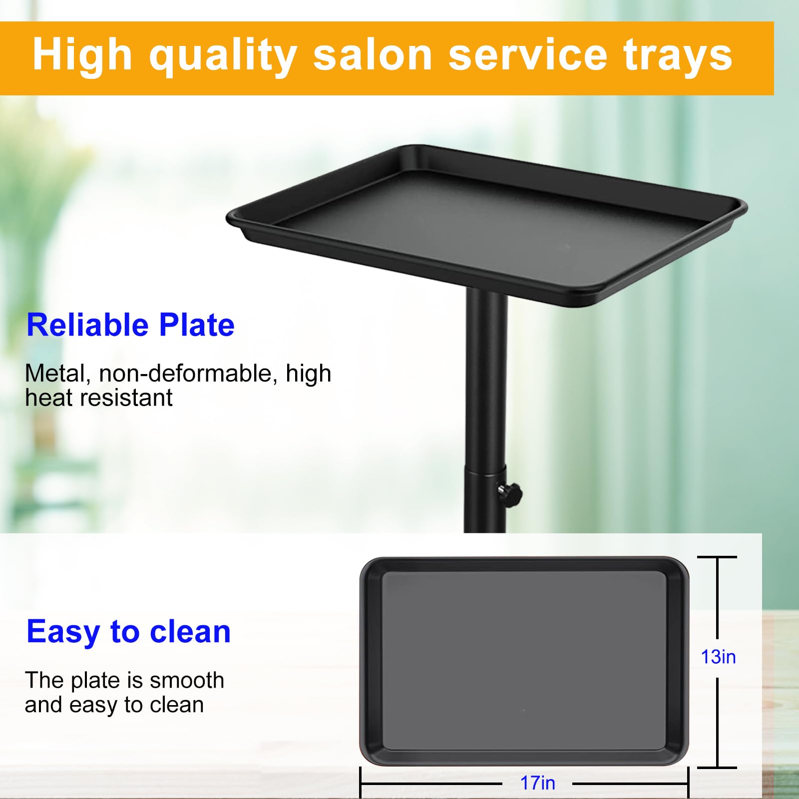 Qinrunkoi salon tray features 21-inch base for balanced support and security.