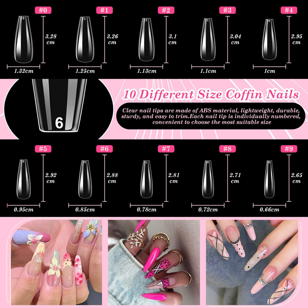 Qinzave clear coffin nail tips for durable flexible application