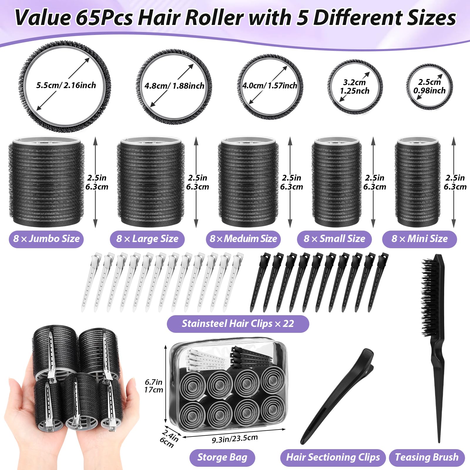 Qinzave five-sizes self-grip rollers provide diverse options for volume and waves
