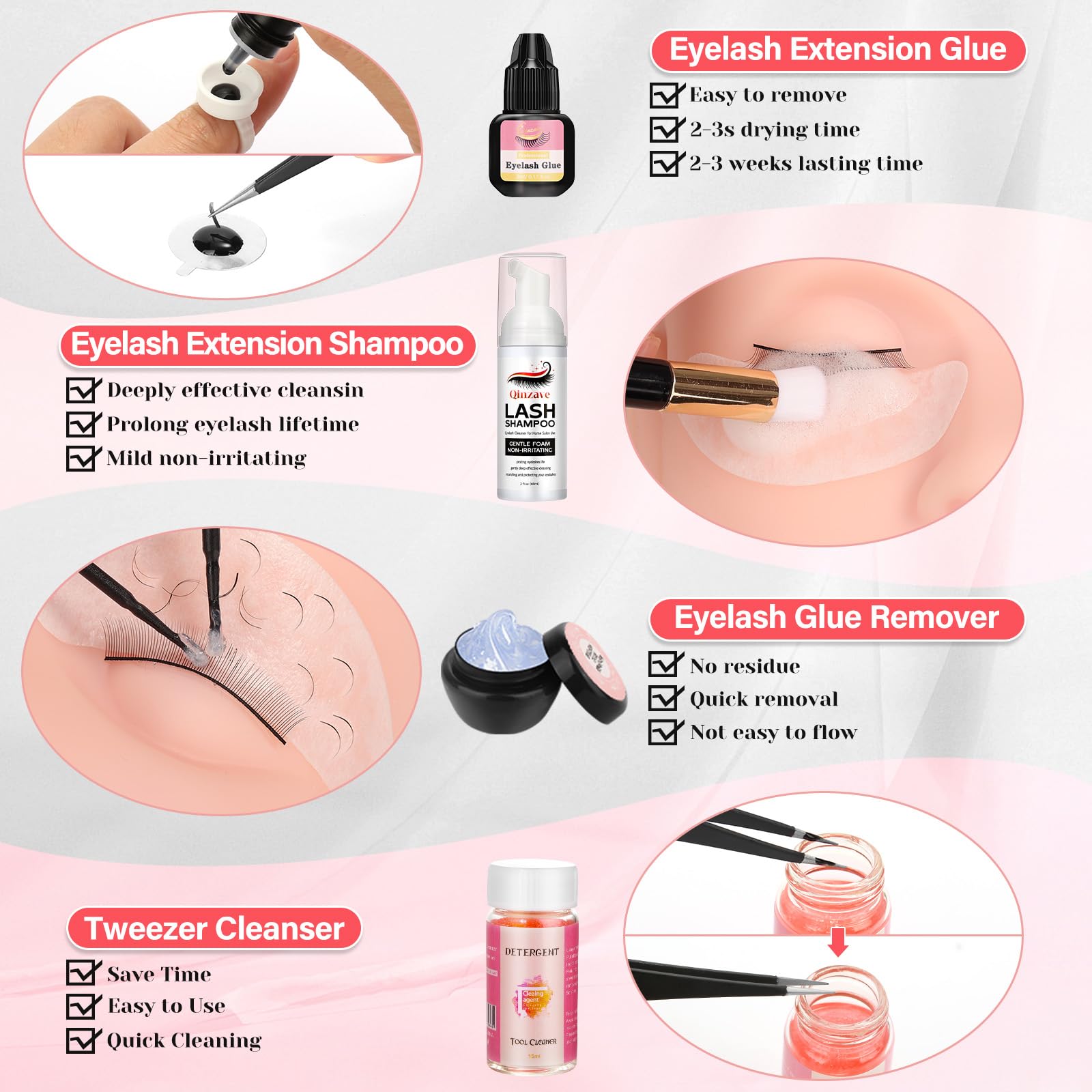 Qinzave lash-kit-eyelash-glue enables precise, controlled extension practice