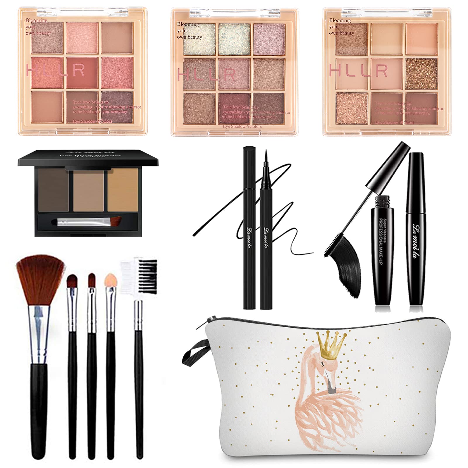 QIONG all-in-one makeup kit with Flamingo bag, ideal for travel-ready looks.