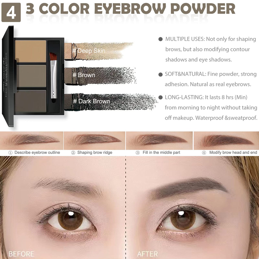 QIONG tri-color eyebrow powder for natural, defined brows.