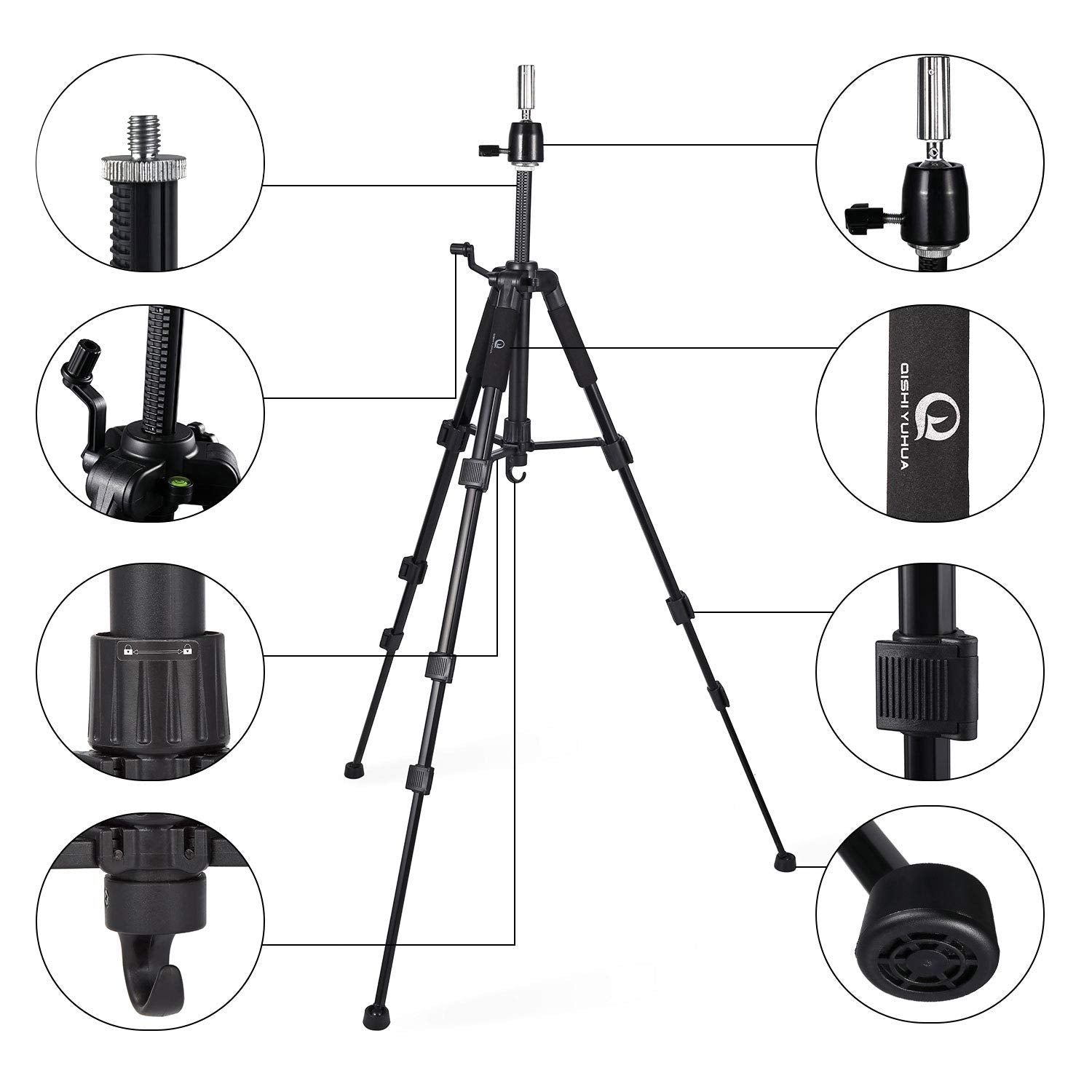 QISHI YUHUA wig stand metal top base offers durable secure mounting