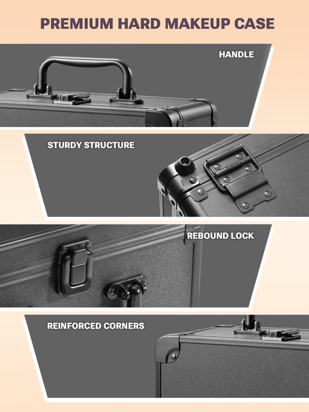 Qislee makeup box adjustable dividers inside for customizable organization.