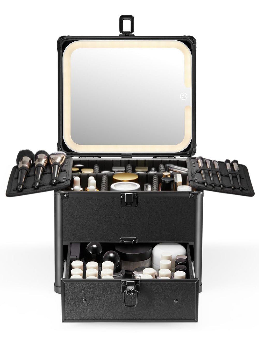 Qislee makeup box drawer with magnetic mirror boosts wall mounting and organization