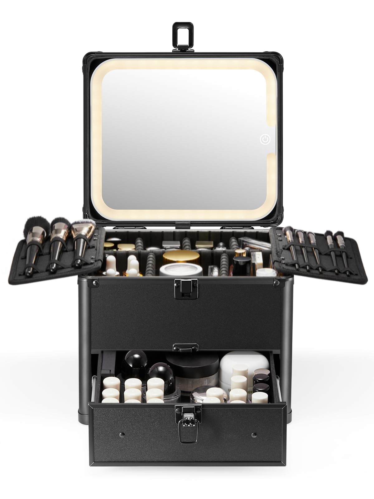 Qislee makeup box drawer with magnetic mirror boosts wall mounting and organization
