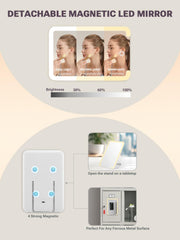 Qislee Makeup Box Mini mirror on metal surface, magnetic LED mirror attaches securely.