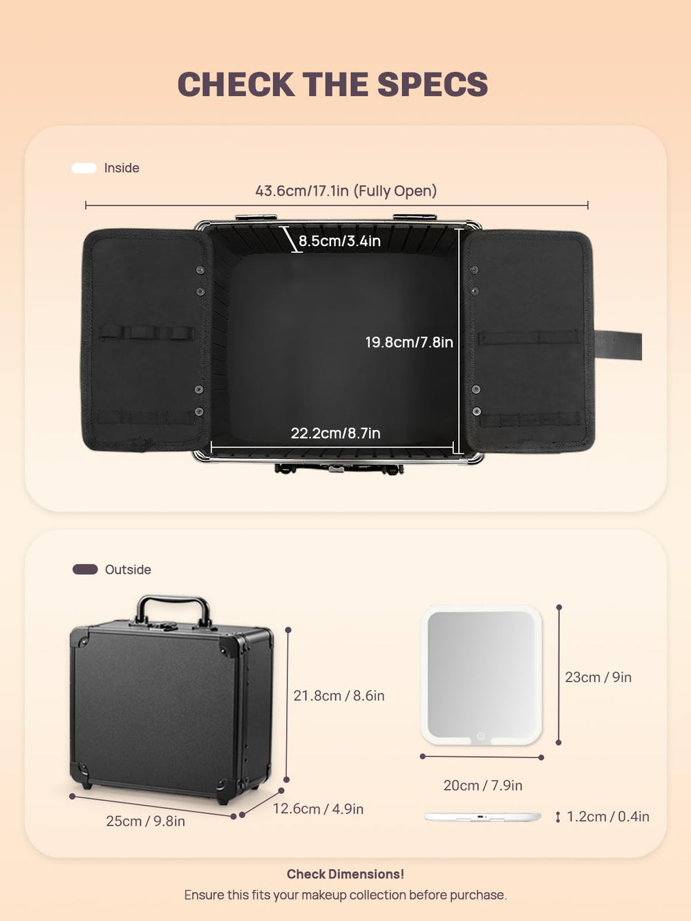 Qislee makeup box travel case front view highlighting compact size and durability.