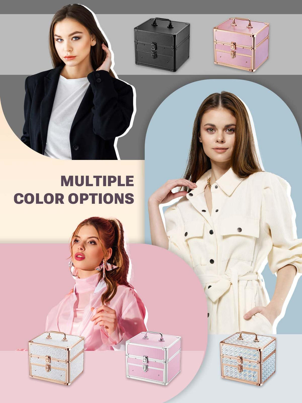 Qislee makeup box waterproof exterior protects cosmetics during trips.